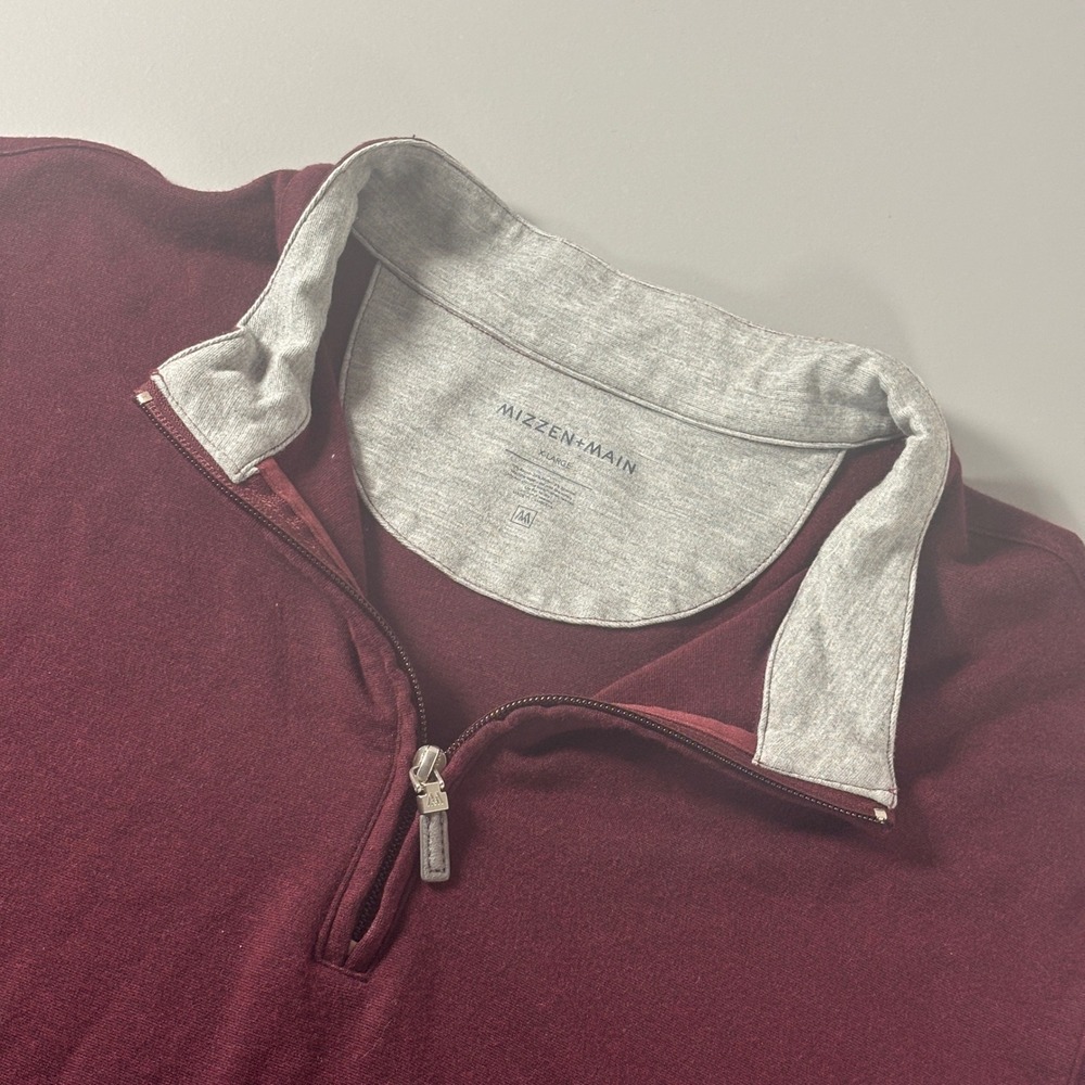 Mizzen+Main Mens XLarge Burgundy 1/4 Zip‎ Long Sleeve Pullover Shirt